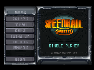 Speedball 2100 title screen for Playstation